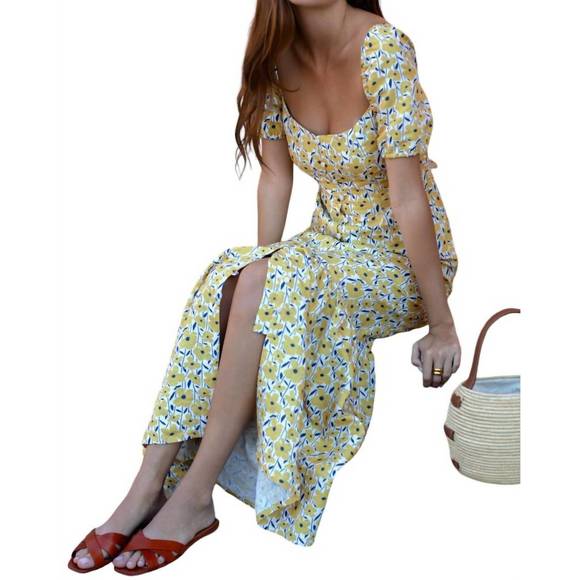 NEW EMERSON FRY luie maxi dress in sharon's flower gold - Picture 2 of 4